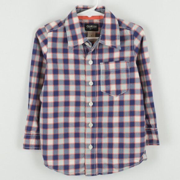 OshKosh B'gosh Other - OshKosh B'Gosh Boys Size 4 Blue Orange Plaid Casual Long Sleeve Button Up Shirt